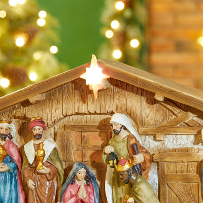 Glitzhome Lighted Resin House Nativity Set