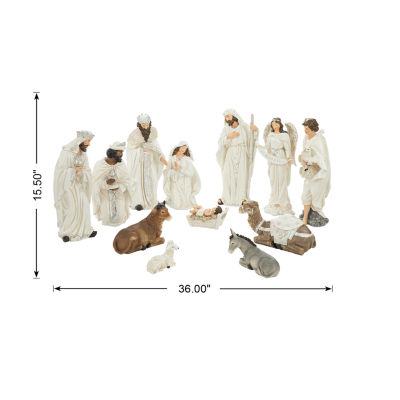 Glitzhome 12pcs Ivory Resin Figurine Nativity Set