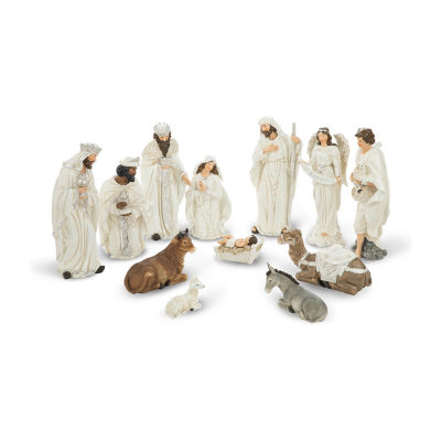 Glitzhome 12pcs Ivory Resin Figurine Nativity Set