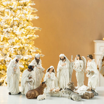 Glitzhome 12pcs Ivory Resin Figurine Nativity Set