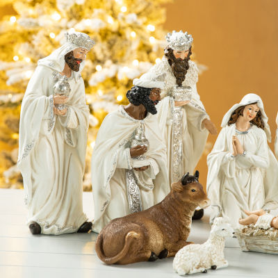 Glitzhome 12pcs Ivory Resin Figurine Nativity Set