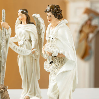 Glitzhome 12pcs Ivory Resin Figurine Nativity Set