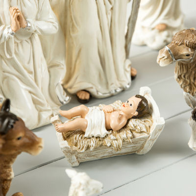 Glitzhome 12pcs Ivory Resin Figurine Nativity Set