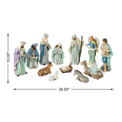 Glitzhome 12pcs Blue Resin Figurine Nativity Set