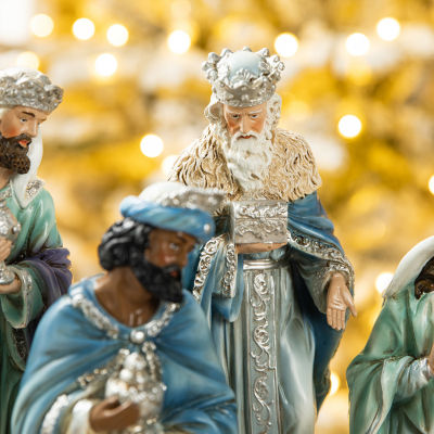 Glitzhome 12pcs Blue Resin Figurine Nativity Set