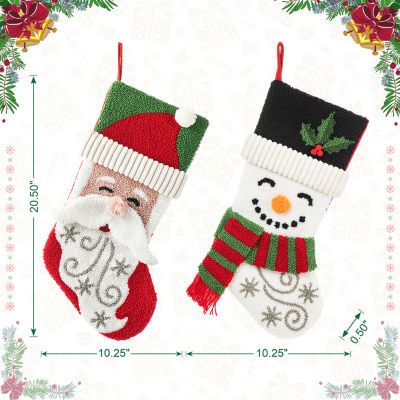 Glitzhome Santa & Snowman Hooked Christmas Stocking