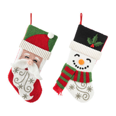 Glitzhome Santa & Snowman Hooked Christmas Stocking