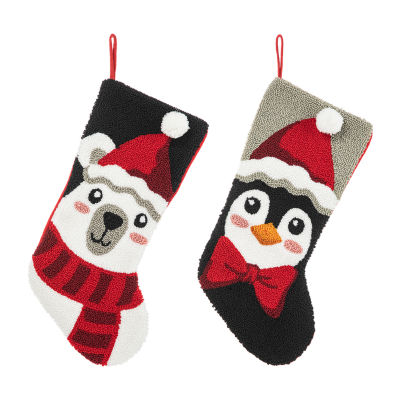 Glitzhome Polar Bear & Penguin Hooked Christmas Stocking