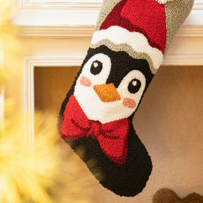 Glitzhome Polar Bear & Penguin Hooked Christmas Stocking