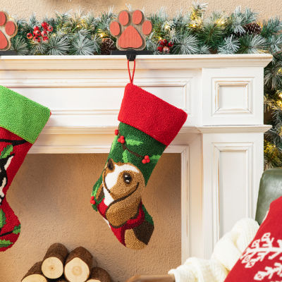 Glitzhome Dog Hooked Christmas Stocking