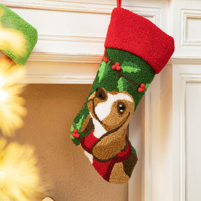 Glitzhome Dog Hooked Christmas Stocking