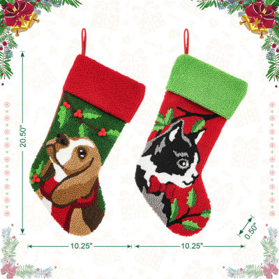Glitzhome Dog & Cat Hooked Christmas Stocking