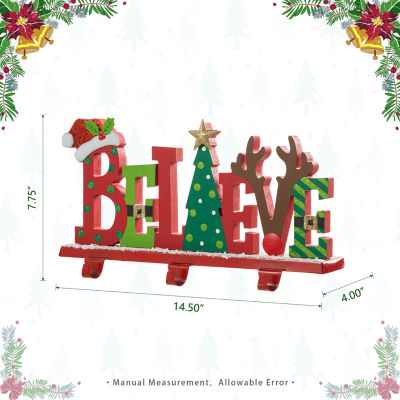 Glitzhome ''Wooden And Metal Believe'' Christmas Stocking Holder