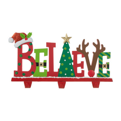 Glitzhome ''Wooden And Metal Believe'' Christmas Stocking Holder