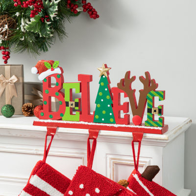 Glitzhome ''Wooden And Metal Believe'' Christmas Stocking Holder