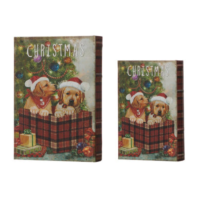 Glitzhome 2-pc Dogs Book Box Christmas Tabletop Decor
