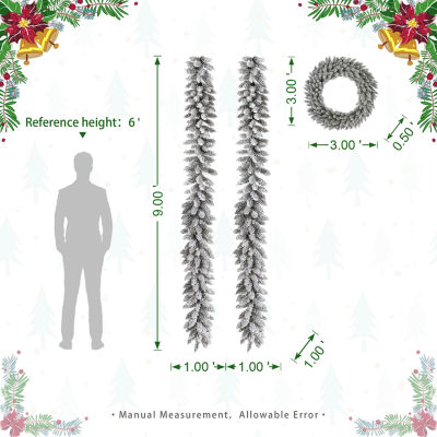 Glitzhome 3ft Pre-Lit Wreath Set Christmas Indoor Garland