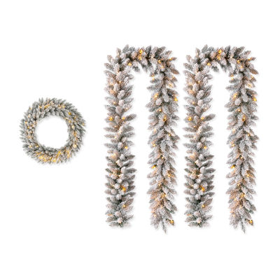 Glitzhome 3ft Pre-Lit Wreath Set Christmas Indoor Garland