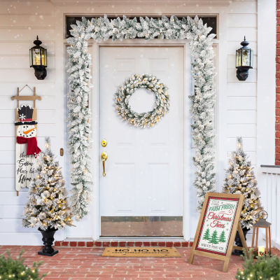 Glitzhome 3ft Pre-Lit Wreath Set Indoor Christmas Garland