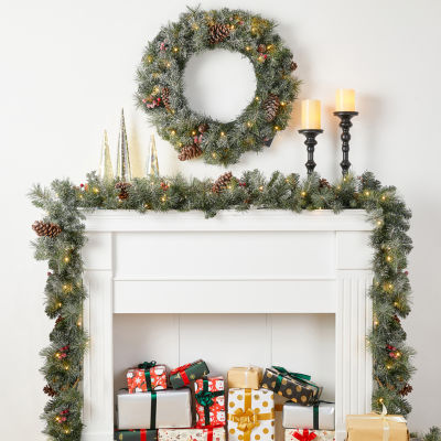 Glitzhome Pre-Lit Wreath, 2pc Indoor Christmas Garland