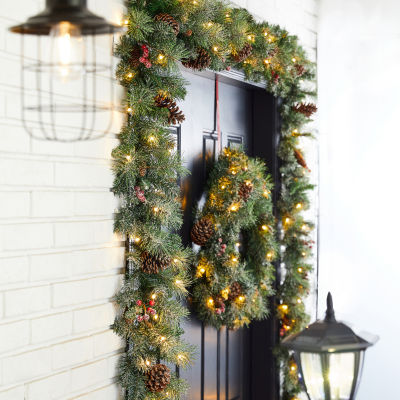 Glitzhome Pre-Lit Wreath, 2pc Indoor Christmas Garland