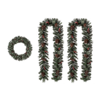 Glitzhome Pre-Lit Wreath, 2pc Indoor Christmas Garland