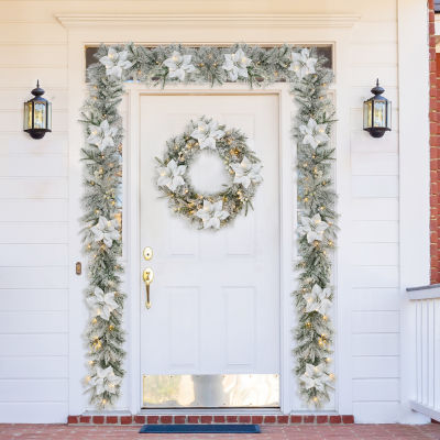 Glitzhome Pre-Lit Wreath, Indoor Christmas Garlands