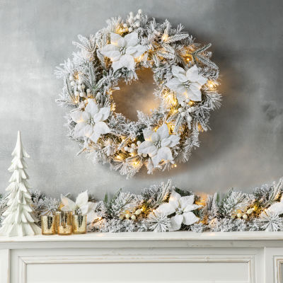 Glitzhome Pre-Lit Wreath, Indoor Christmas Garlands