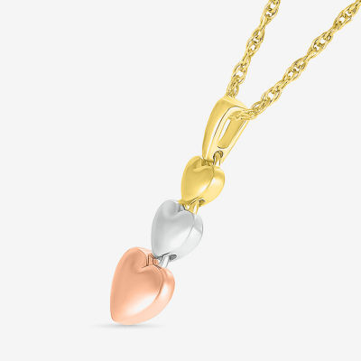 Womens 10K Tri-Color Gold Heart Pendant Necklace