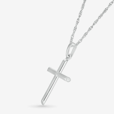 Womens 10K White Gold Cross Pendant Necklace