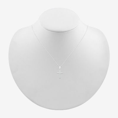 Womens 10K White Gold Cross Pendant Necklace