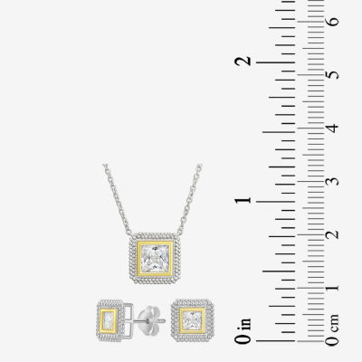 White Cubic Zirconia 10K Gold Sterling Silver Square 2-pc. Jewelry Set