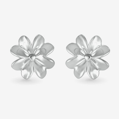 10K White Gold 8.4mm Flower Stud Earrings