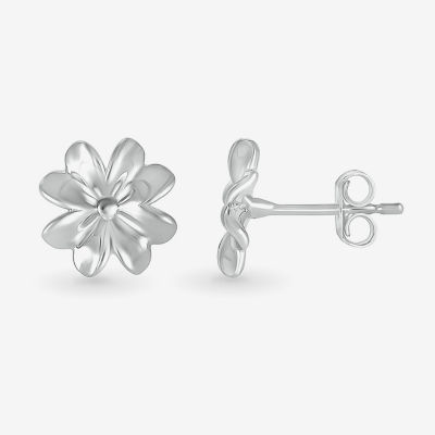 10K White Gold 8.4mm Flower Stud Earrings