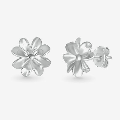 10K White Gold 8.4mm Flower Stud Earrings