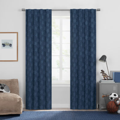 Under the Stars Kids Hayden Clip Star Energy Saving 100% Blackout Rod Pocket Back Tab Single Curtain Panel