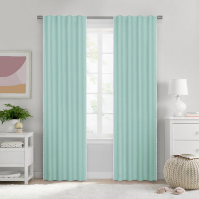 Under the Stars Kids Hayden Pompom Energy Saving 100% Blackout Rod Pocket Back Tab Single Curtain Panel