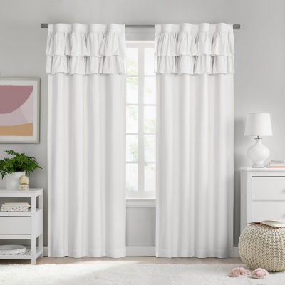 Under the Stars Kids Hayden Ruffle Energy Saving 100% Blackout Rod Pocket Back Tab Single Curtain Panel