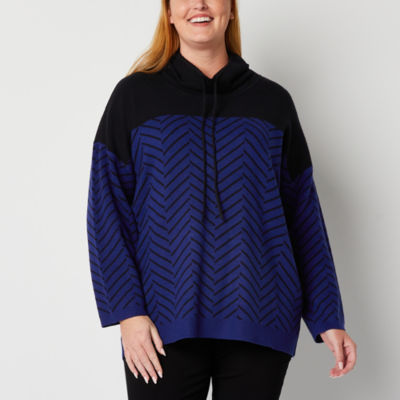 Liz Claiborne Plus Womens Cowl Neck Long Sleeve Chevron Pullover Sweater