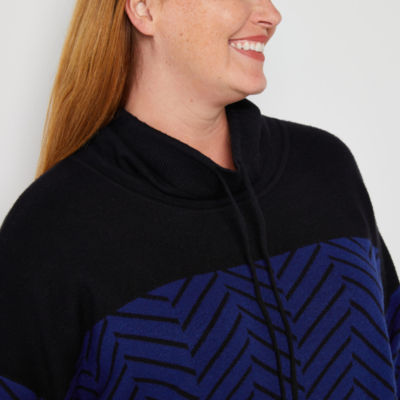 Liz Claiborne Plus Womens Cowl Neck Long Sleeve Chevron Pullover Sweater