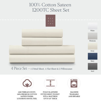 Ella Jayne 1200 Thread Count 100% Cotton Sateen Deep Pocket 4-piece Sheet Set