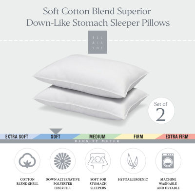 Ella Jayne Superior Cotton Blend Shell Soft Down Alternative Stomach Sleeper Pillow, Set of 2