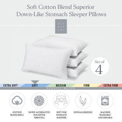 Ella Jayne Superior Cotton Blend Shell Soft Down Alternative Stomach Sleeper Pillow, Set of 4