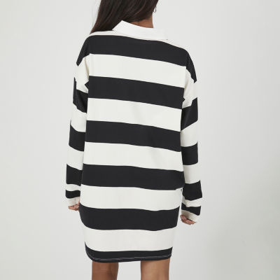 Forever 21 Oversized Long Sleeve Striped T-Shirt Dress Juniors, Color:  Black-white - JCPenney