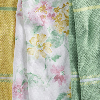 MARTHA STEWART Amber Floral Kitchen Towel Set 4-Pack, Pink/Yellow, 16x28