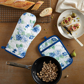 8 Pack Martha Stewart COTTON Kitchen Towels, Blue Floral