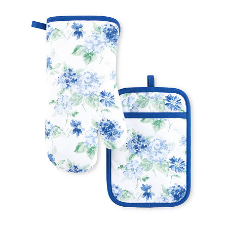 Martha Stewart Amber Floral 2-pc. Mitt + Pot Holder Set, One Size, Blue