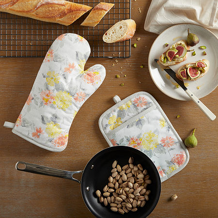 Martha Stewart Amber Floral 2-pc. Mitt + Pot Holder Set, One Size, Yellow