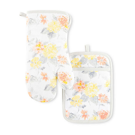 Martha Stewart Amber Floral 2-pc. Mitt + Pot Holder Set, One Size, Yellow