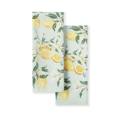 Kate Spade New York Botanical Stripe Kitchen Towels 4-Pack Set, Absorbent 100% Cotton, Green/Pink, 17X28